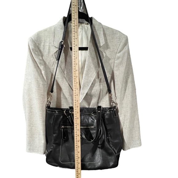 Coach Black Leather and Patent Tote Handbag Laura F14887 Coach Tag Blue Lining - Picture 15 of 16